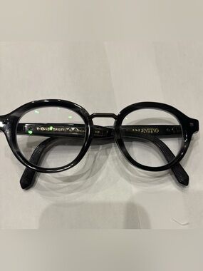Valentino Black Round Men's Eyeglass Frames with Subtle Metal Bridge
